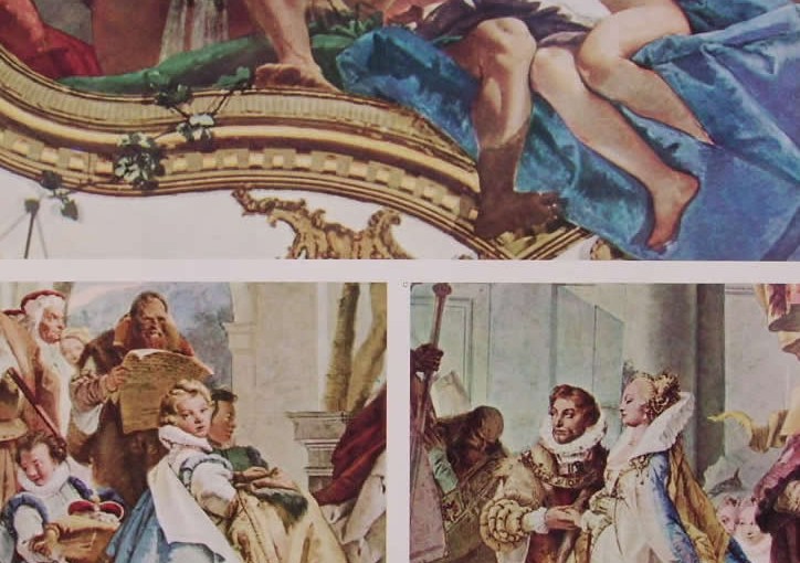 Gian Battista Tiepolo: Affreschi della residenza di Worzburg - Particolari della Kaisersaal; cm. 200 (sopra), cm. 130 ciascuno (sotto).